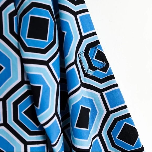 Michael Kors blue top XS geometric print elastic waist band y2k blouse 70s 1970 - Picture 5 of 5